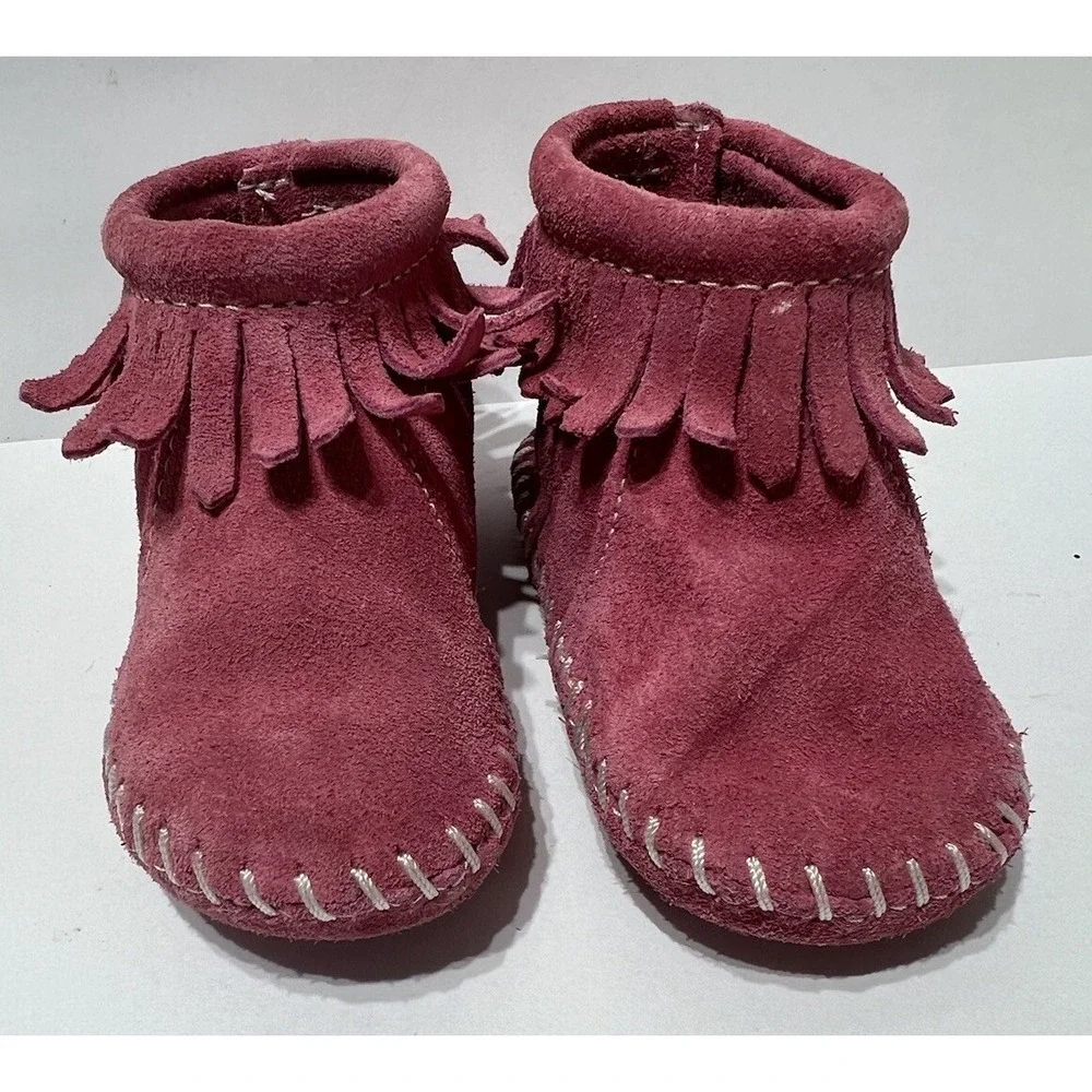 MINNETONKA Baby Toddler Size 3 PINK FRINGED ANKLE BOOTS Girls‎ Ankle Bootie